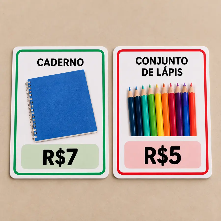 Cartas de caderno por R$7 e lápis por R$5