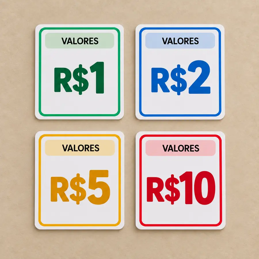 Quatro cartas de valores coloridas