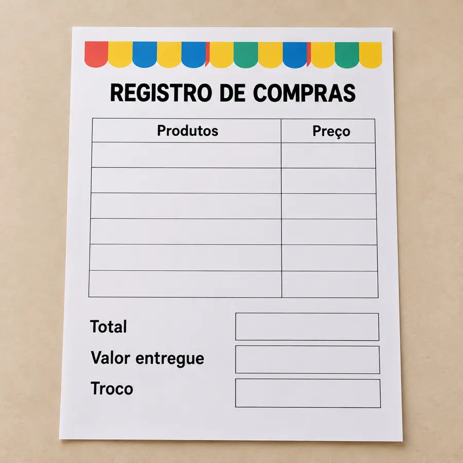 Folha de registro de compras em branco