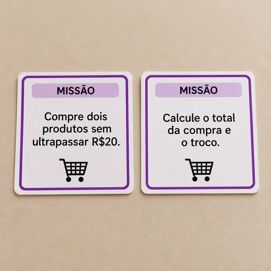 Duas cartas de missão sobre mesa bege